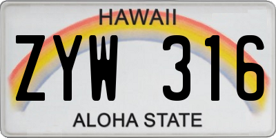 HI license plate ZYW316