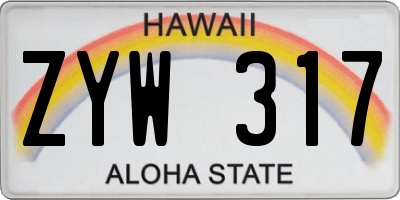 HI license plate ZYW317