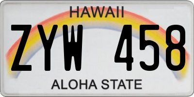 HI license plate ZYW458