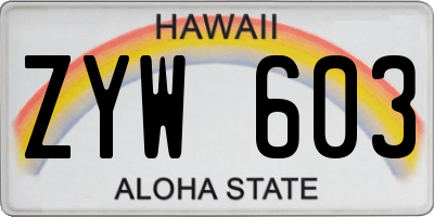 HI license plate ZYW603