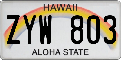 HI license plate ZYW803
