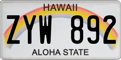 HI license plate ZYW892