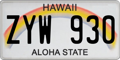 HI license plate ZYW930