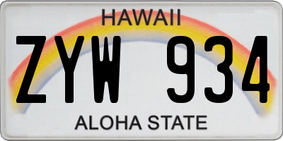 HI license plate ZYW934
