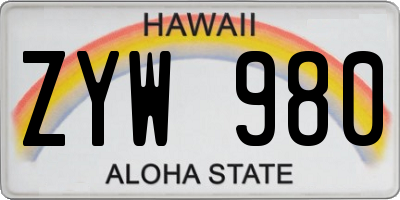 HI license plate ZYW980