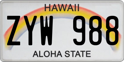 HI license plate ZYW988