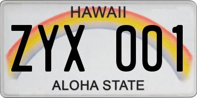 HI license plate ZYX001