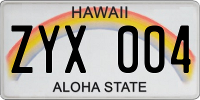 HI license plate ZYX004