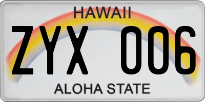 HI license plate ZYX006