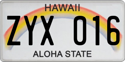 HI license plate ZYX016