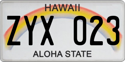 HI license plate ZYX023