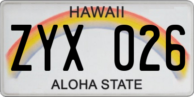 HI license plate ZYX026