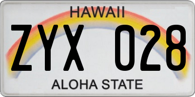 HI license plate ZYX028