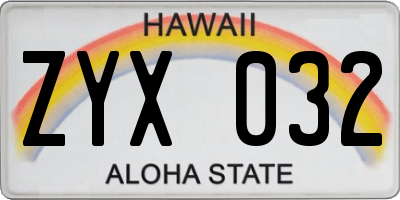 HI license plate ZYX032