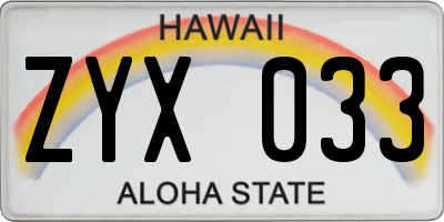 HI license plate ZYX033