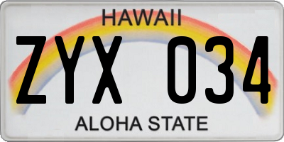HI license plate ZYX034
