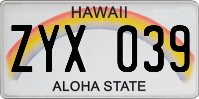 HI license plate ZYX039