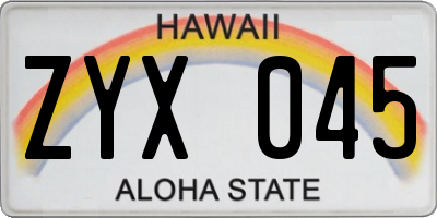 HI license plate ZYX045