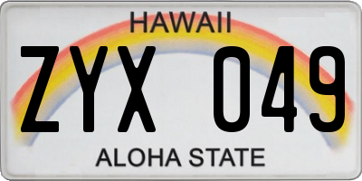 HI license plate ZYX049