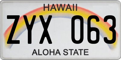 HI license plate ZYX063