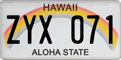 HI license plate ZYX071