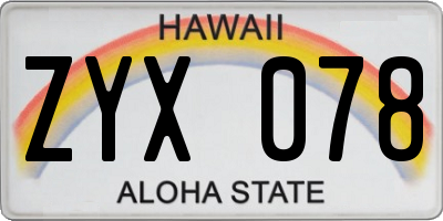 HI license plate ZYX078