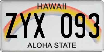 HI license plate ZYX093