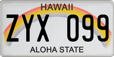 HI license plate ZYX099