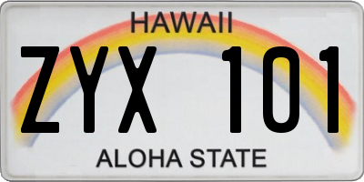 HI license plate ZYX101