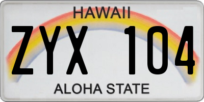 HI license plate ZYX104