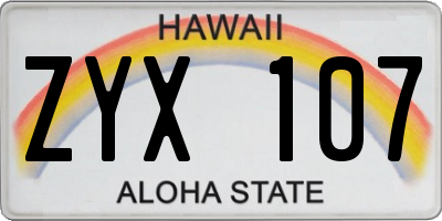HI license plate ZYX107