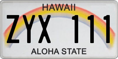 HI license plate ZYX111