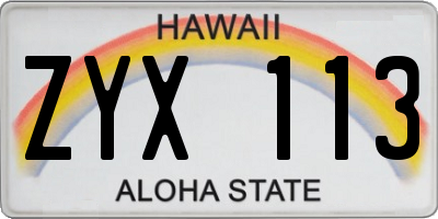 HI license plate ZYX113