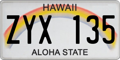 HI license plate ZYX135