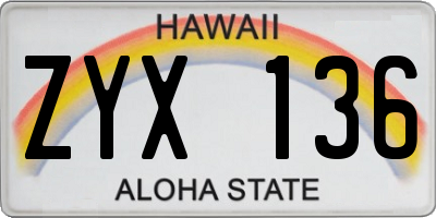HI license plate ZYX136