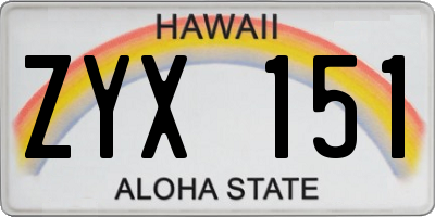 HI license plate ZYX151