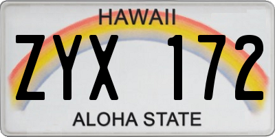 HI license plate ZYX172