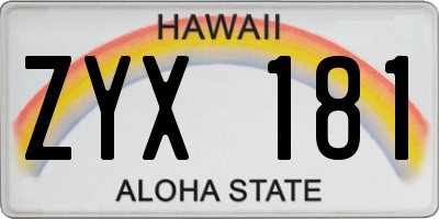 HI license plate ZYX181