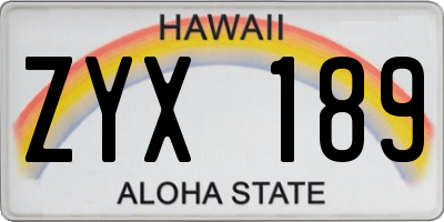 HI license plate ZYX189
