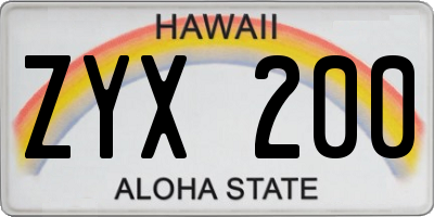 HI license plate ZYX200