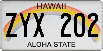 HI license plate ZYX202