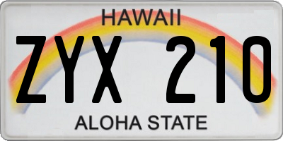 HI license plate ZYX210
