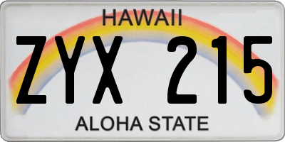 HI license plate ZYX215