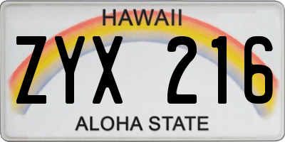 HI license plate ZYX216