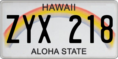 HI license plate ZYX218