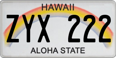 HI license plate ZYX222