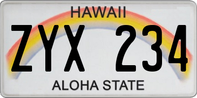 HI license plate ZYX234