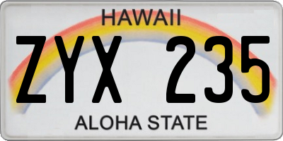 HI license plate ZYX235