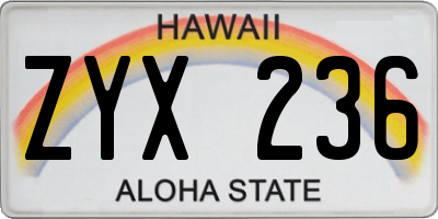 HI license plate ZYX236