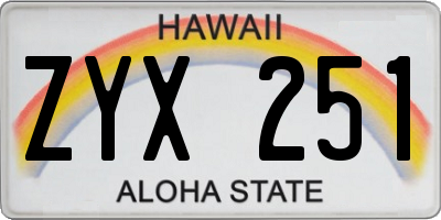 HI license plate ZYX251